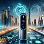 DALL·E 2023 12 07 23.49.19 A futuristic advertisement concept for IQOS Heets in Dubai. The image features a sleek high tech version of IQOS Heets against the backdrop of Dubai